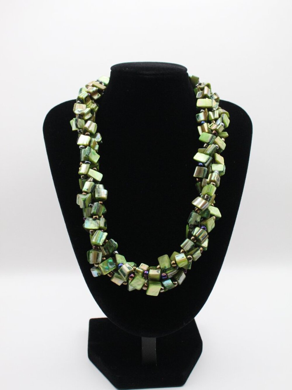 Multi-Strand Green Mother of Pearl Shell Bead Necklace
